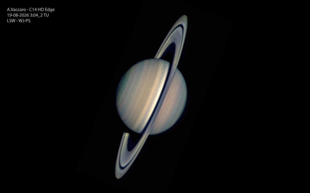 Saturno a colori il 19-08. Cielo dalla mia parte. Immagine del pianeta eccezionale e con molti dettagli superficiali.