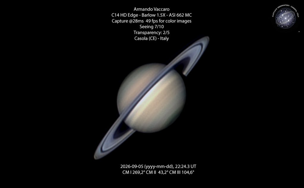 Saturno ripreso il 06-09-2026 alle 00:24 tempo locale